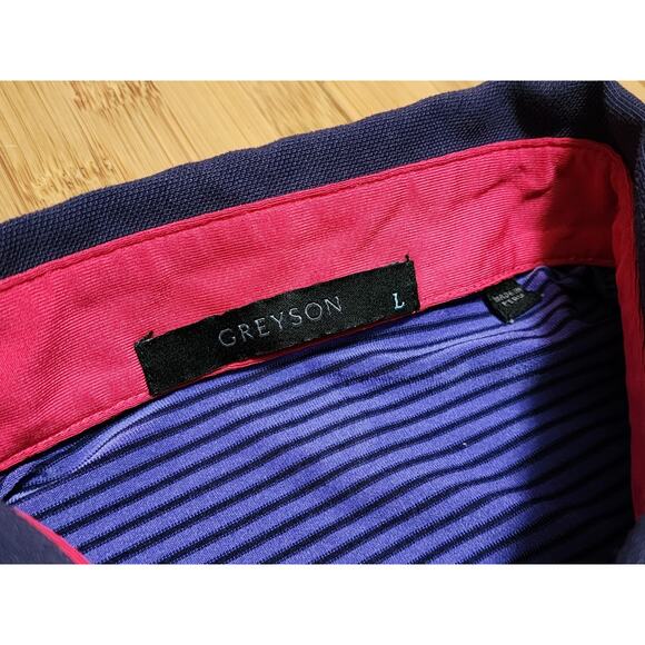 Greyson Shirt Mens Large Purple Striped Performance Golf Polo Activewear Stretch - Picture 2 of 5